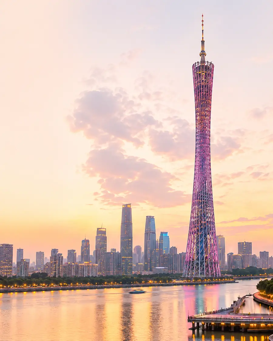 Canton Tower and the Pearl River at sunset